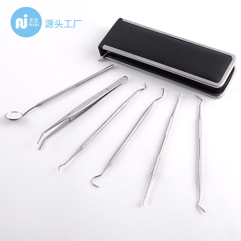 Stainless steel dentist tool set - 6-piece dental examination kit for teeth whitening, includes mouth mirror and probe - large inventory available