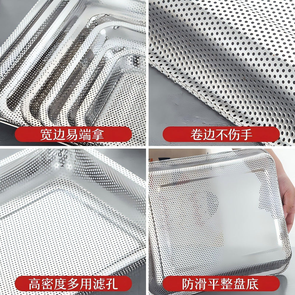 Stainless steel dinner plate, dense hole leakage plate, kitchen plate, for home vegetable plate, square plate, drying plate, oil filter plate, stainless steel products