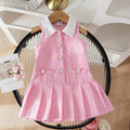 Baby clothing kids set children outfit white collar pink dress