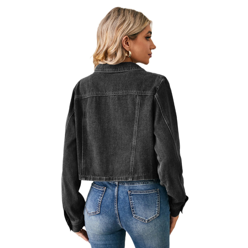 American hot girl   new cross-border export washed denim cropped jacket top long sleeve women's