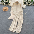 Relaxed casualsuit women's autumloose buttoned long sleeves single breasted shirthigh waistloose pantstwo-piece set