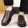 Men's summer hollow-out breathable leather shoes, soft leather sandals, casual soft sole anti-slip elderly shoes