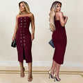 C7321 european and american style skirt set - sexy bandeau top & slit midi skirt - elegant & fashionable summer collection - cross-border women's apparel
