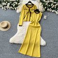 Xiaoxiangfengtwo-piece set women's fall and winterclassyeasiest for match round neck knittingcardiganoutwear + sleeveless vest dress