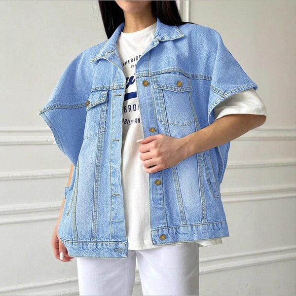 TC4019 European and American  Express Women's  New Loose Personality Shawl Denim Jacket Jacket