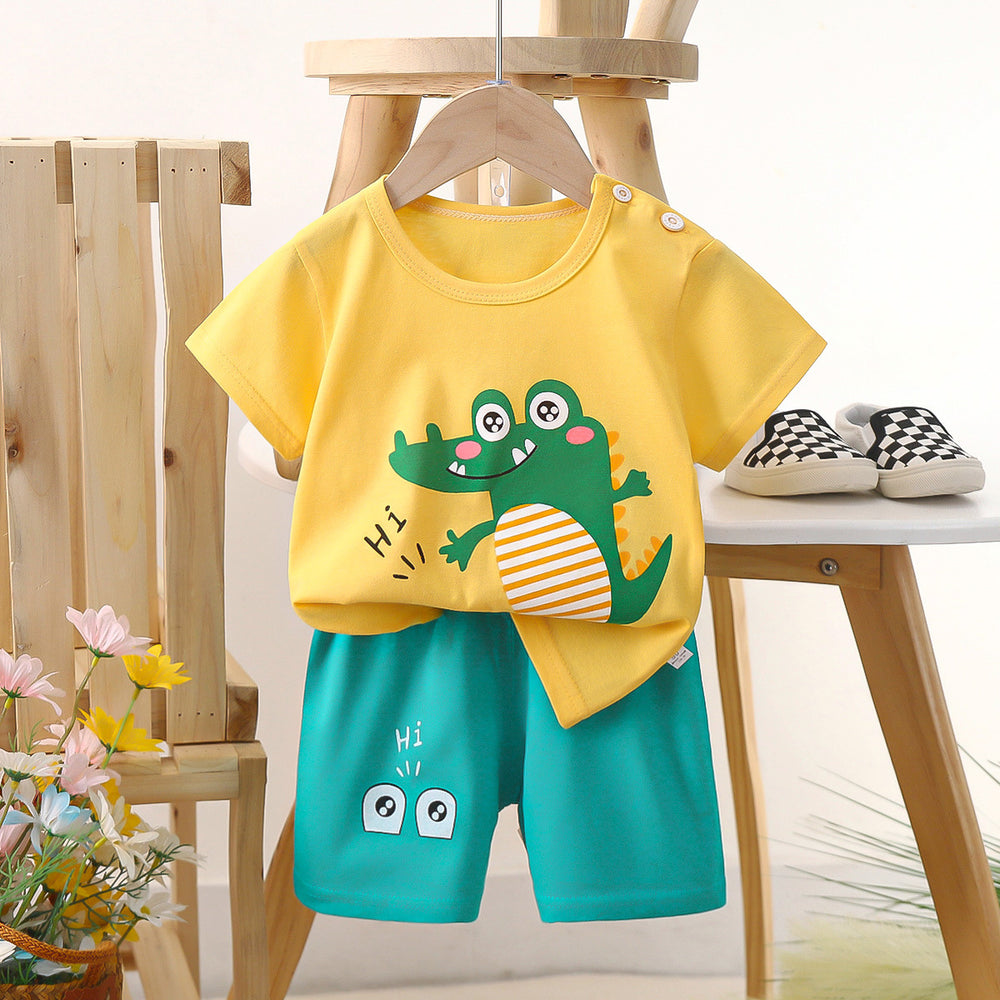 Kids' short-sleeve set: 100% cotton boys' t-shirt & baby summer outfit - girls' shorts, infant clothing, wholesale summer apparel