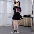 Girls' preppy style outfit, kids'  summer collection, short-sleeved chic spring/summer big girls' jk skirt two-piece trendy set
