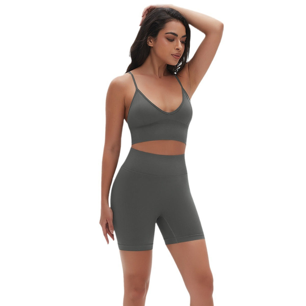 European and american seamless yoga set: camisole, racerback sports bra, high-waisted butt-lifting leggings, and workout two-piece outfit