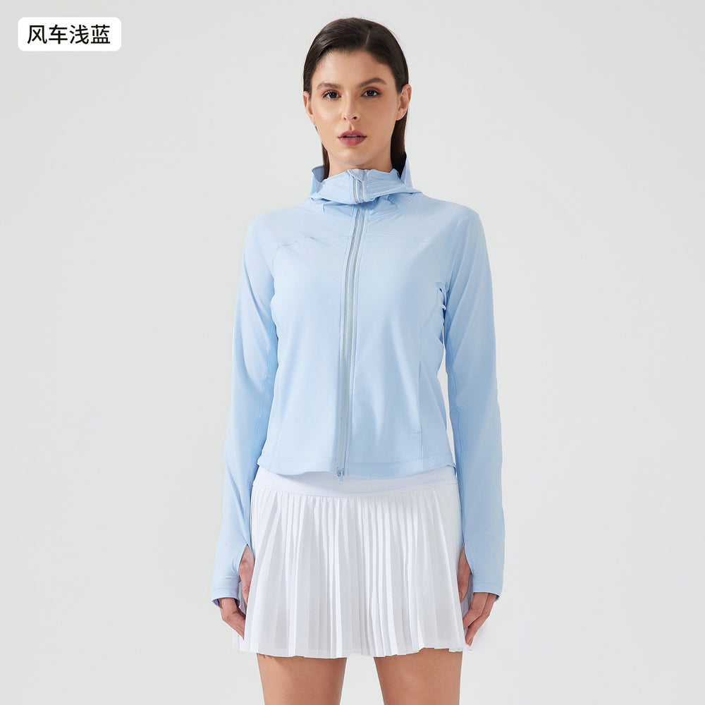 Summernew arrival hooded face-covering sun protection clothing for women with two-way zipper breathable outdoor uv protection skin clothing d25019
