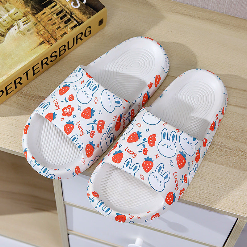 Graffiti "step on shit" slippers for women, summer outdoor wear, 2024 new cute indoor home one-strap casual couple slippers