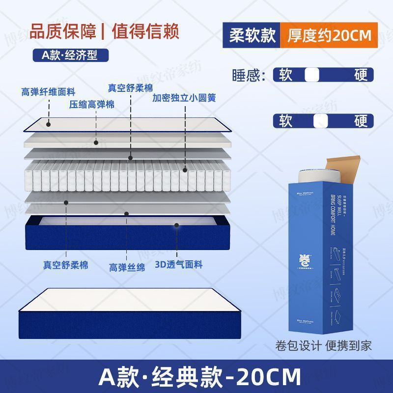 Explosive roll bag box memory cotton latex mattress home rental house ridge protection independent spring comfortable sponge mattress