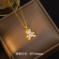 European and american style, full diamond bear necklace for women. copper plated with micro-paved cubic zirconia, cute and sweet style, titanium steel clavicle chain pendant