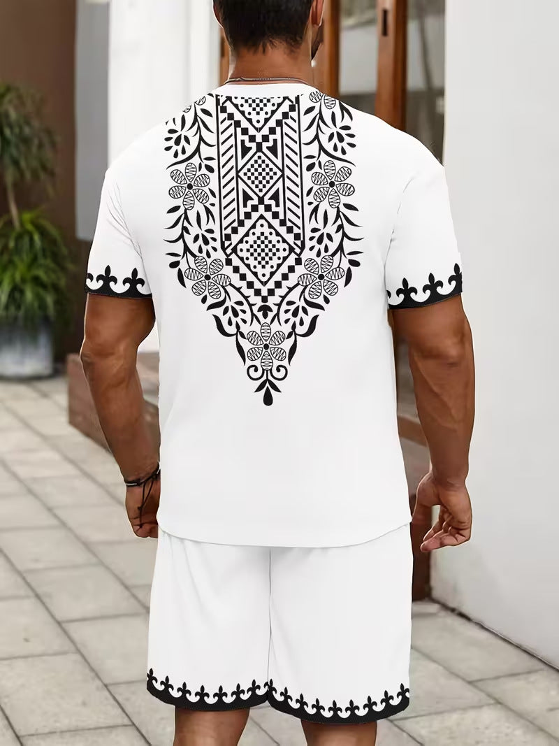 men's short-sleeve and shorts set, casual sportswear set, 3d printed cross-border hot seller, dropshipping available