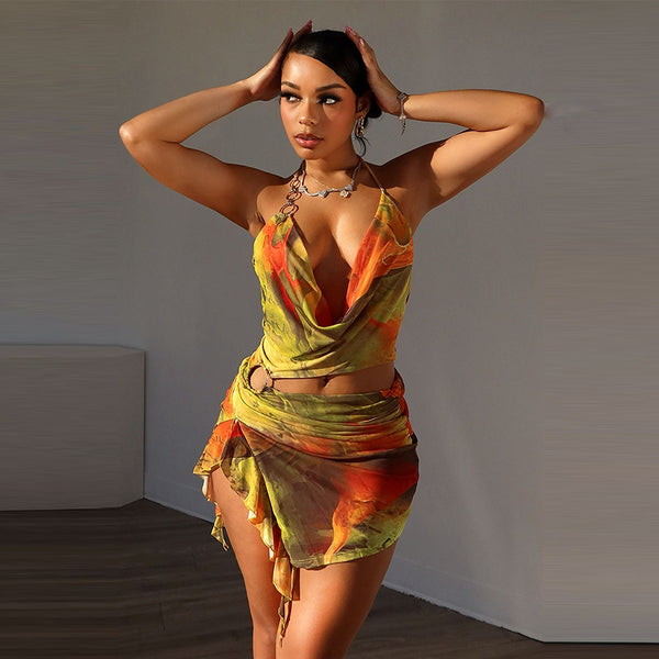 31729SHY 's popular 2024 summer new mesh yarn exposed navel irregular European and American suspender dress women