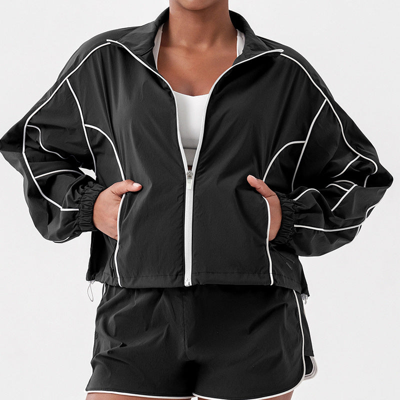New women's loose-fit training & fitness set: quick-dry tennis top, long-sleeve running & yoga jacket