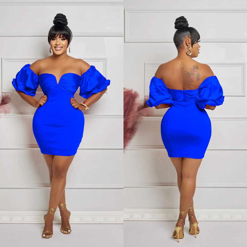 C6720 cross-border   fashion women's solid color short sleeve ruched backless mini dress