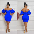 C6720 cross-border   fashion women's solid color short sleeve ruched backless mini dress