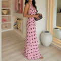 cross-border e-commerce women's fashion: european and american summer new arrivals - elegant v-neck polka dot backless halter dress