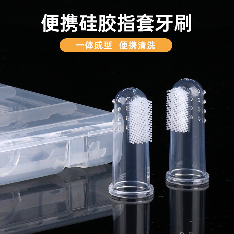Boxed baby thumb toothbrush, silicone baby teeth brush, finger cover toothbrush, baby tongue coating cleaning brush, ten packs.