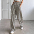 2025 european and american cross-border amazon new striped wide-leg pants drawstring pocket casual trousers straight-leg women's pants