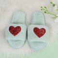 2024new arrival women's plus size fur slippers autumn winter one-piece flat heel open toe popularfashionheattech heart-shaped slippers
