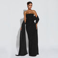 C7635 cross-border   fashion women's sexy bandeau sparkly bodycon slit dress