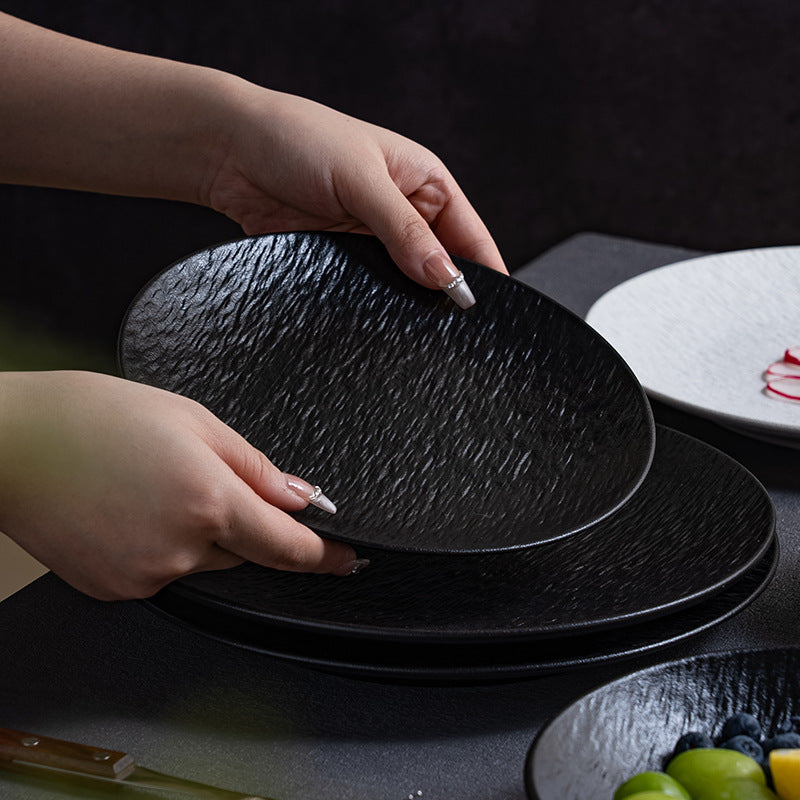 Nordic texture new hotel round plate retroclassy ceramic steak plate pasta plate for home vegetable plate
