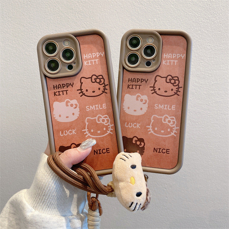 Brown apple 16pro leopard print mobile phone case iphone11/13 short lanyard protective cover xr apple 16 mobile phone case