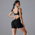 New double-sided nylon seamless high-stretch peach lift solid color v-waist bodycon shorts bodysuit yoga outfit