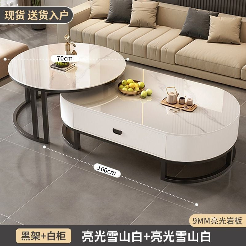 Rock slab coffee table living room for homeaccessible luxury modern casual oval sub-mother coffee table popular small apartment with drawer tea table