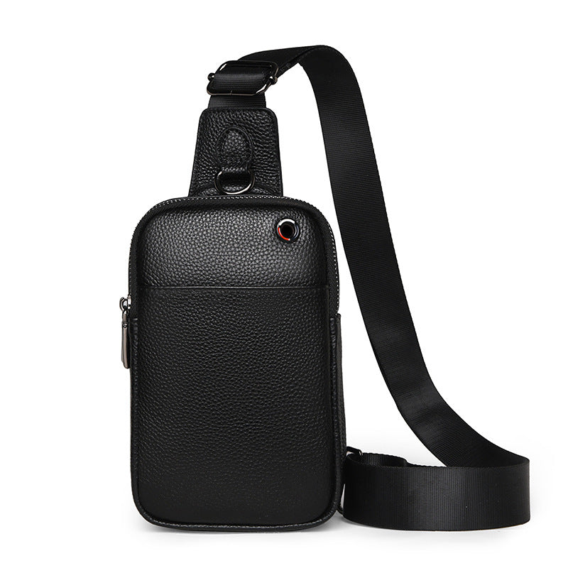 New breast bag, men's messenger bag, leather shoulder bag, bag, commuting simple and fashionable men's chest bag, mobile phone bag.