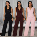 C7496 cross-border   fashion women's casual sleeveless v-neck top and pants two-piece set - new