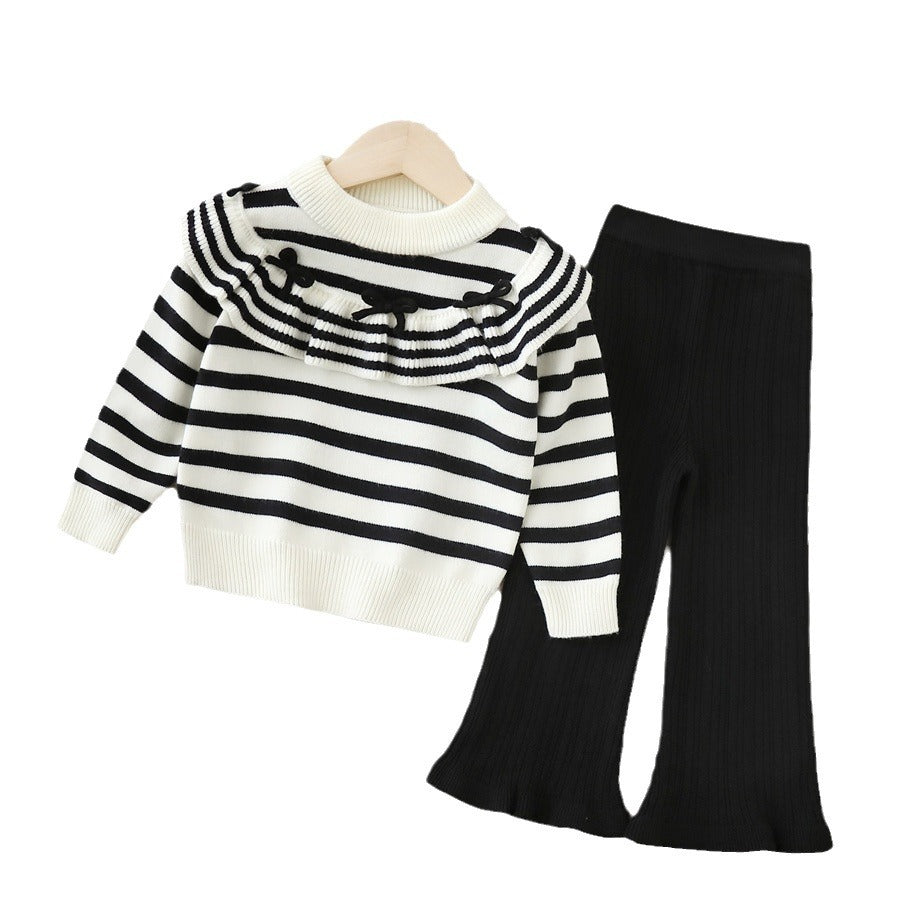 Girls' knitted sweater two-piece set -  autumn/winter new collection - baby girl striped pants outfit