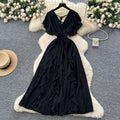 Summer women's niche design criss-cross v-neck flutter sleeve cinched waist chiffon dress - ethereal ruffle maxi dress