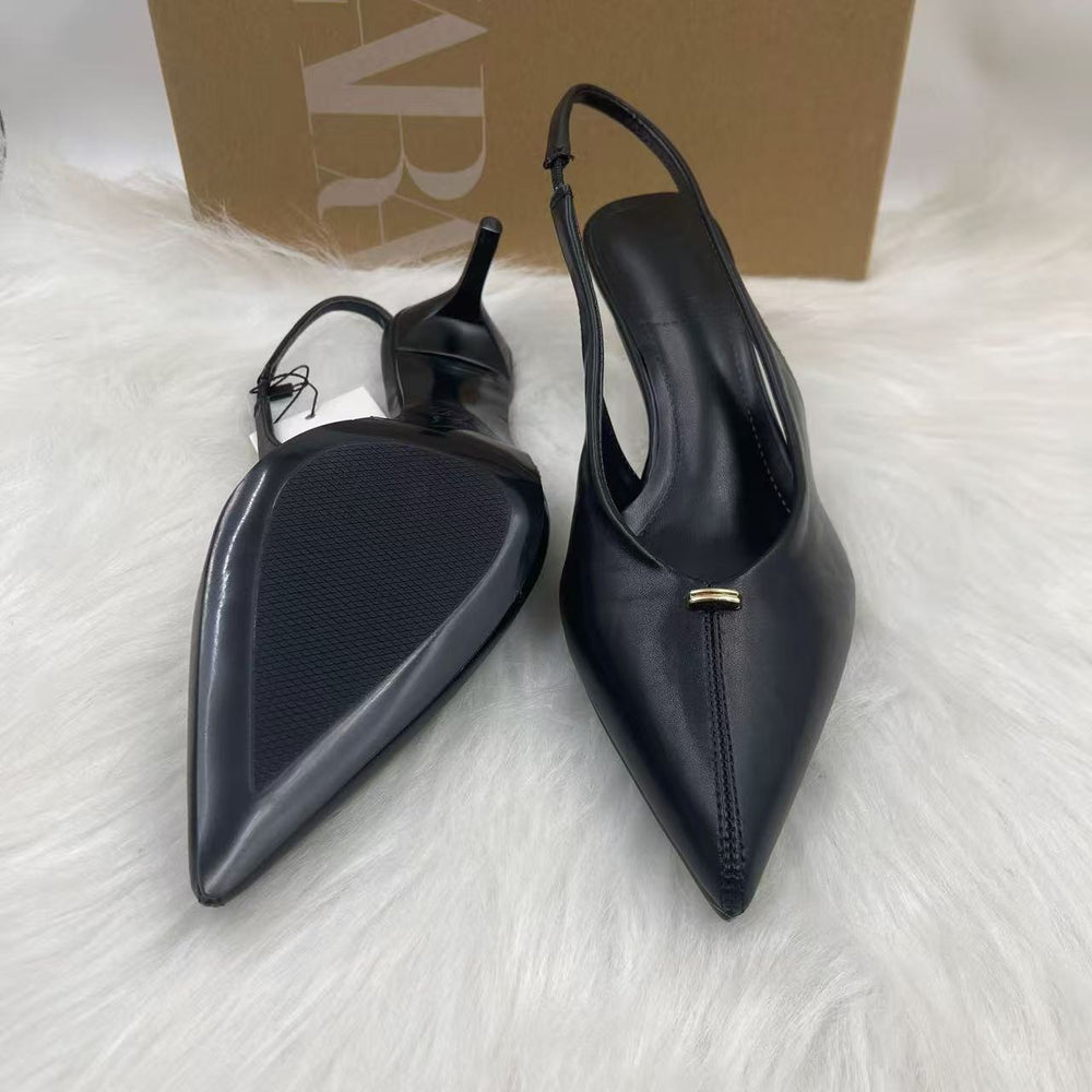 Za2025 spanish spring/summer off-white pointed-toe mules, stiletto heel closed-toe sandals, fairycore fashion