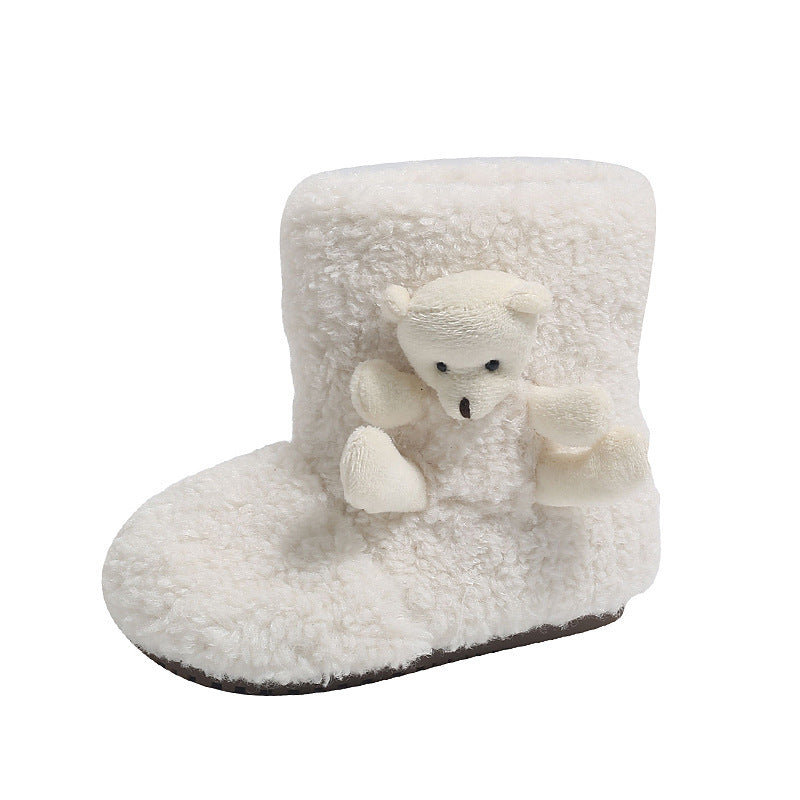Girls' winter fleece-lined lambswool outerwear cotton shoes,  new korean style children's cartoon warm snow boots, fluffy