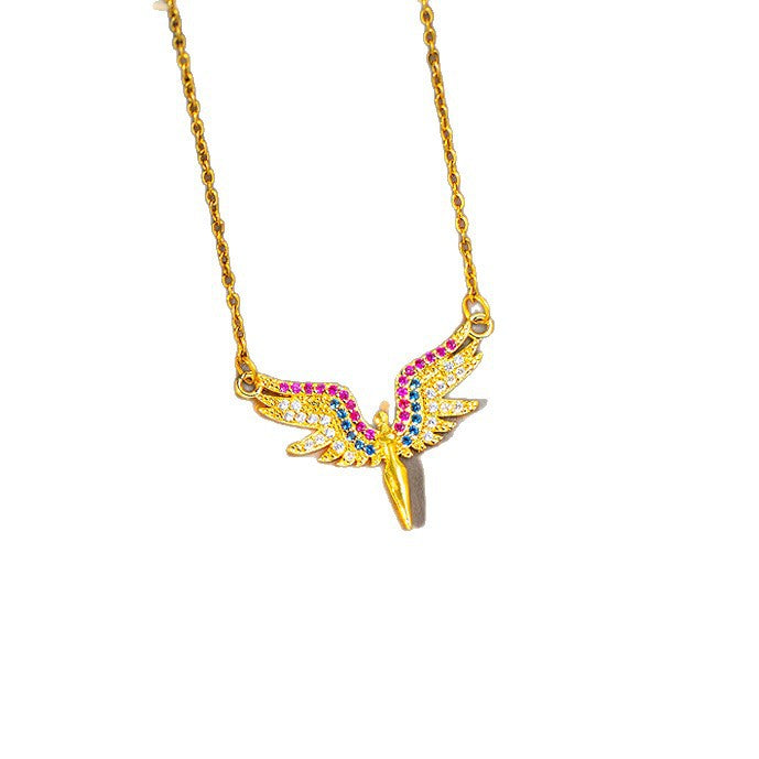 [set] cross-border new angel necklace for women, micro-embedded high-end zircon niche design earrings and rings wholesale