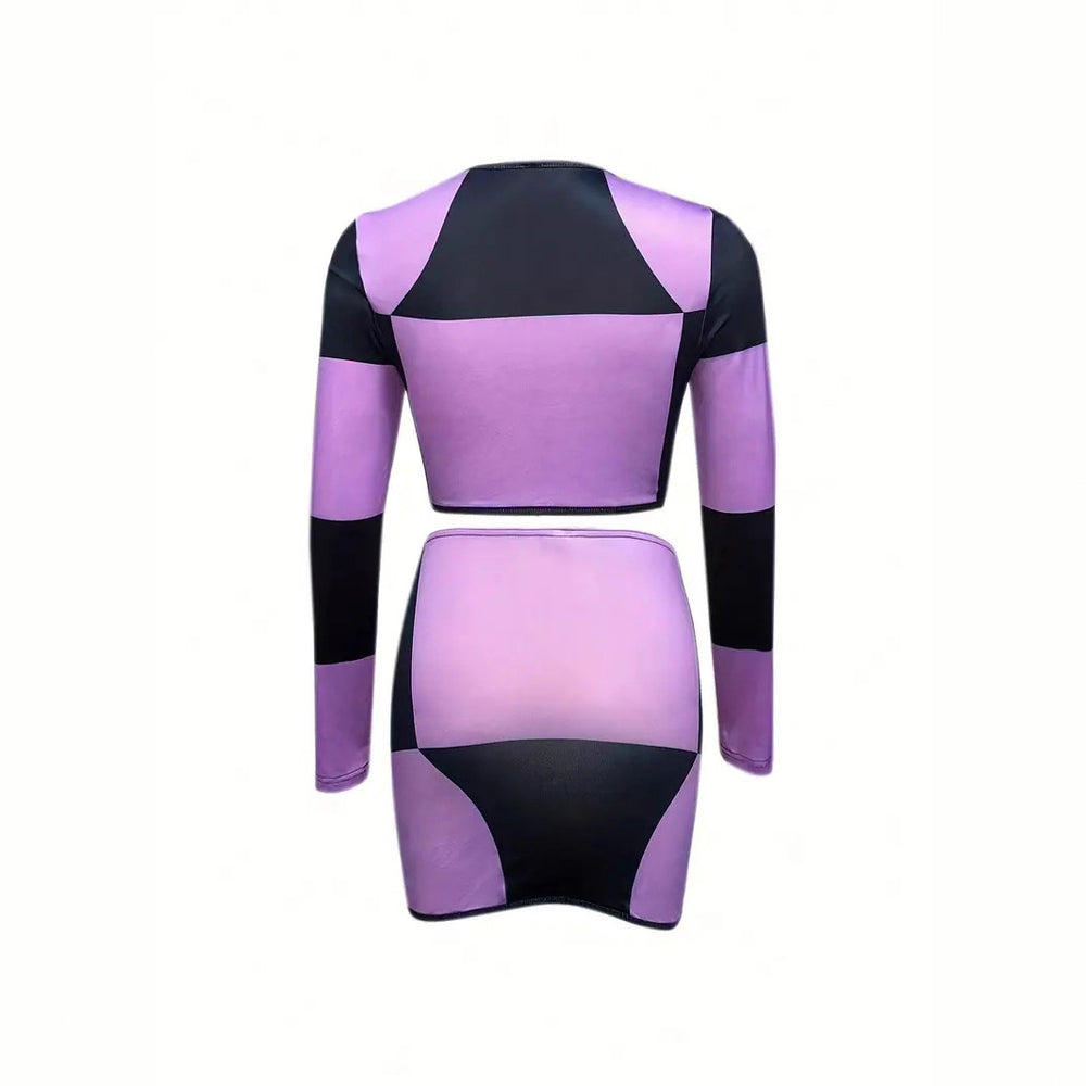 fall/winter new arrivals:  us & european export women's clothing set - sexy cropped top & patchwork two-piece outfit