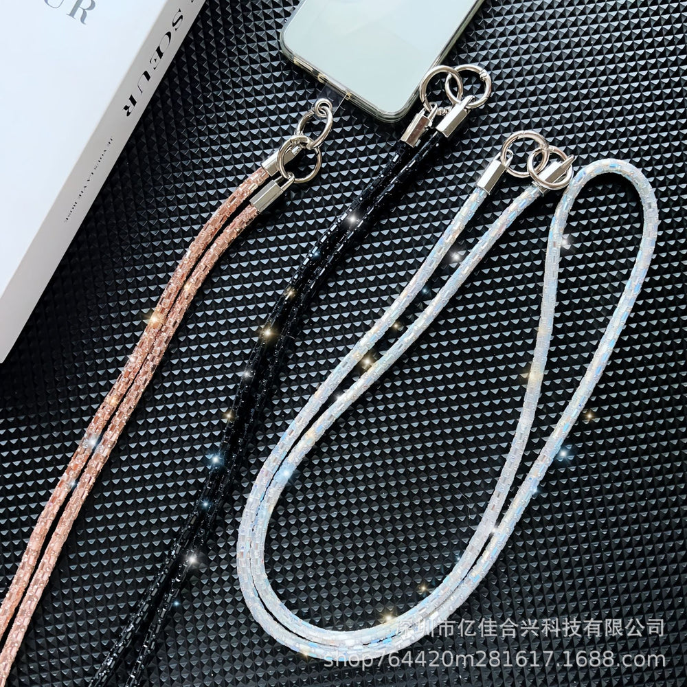 Square crystal backable cross-body mobile phone lanyard classy women's fashion mobile phone cross-body chain anti-lost popular chain