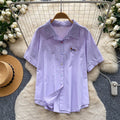 K-style pink polo collar small spur embroider short-sleeved shirt women's summernew arrivallooseeasiest for matchslimming looktops