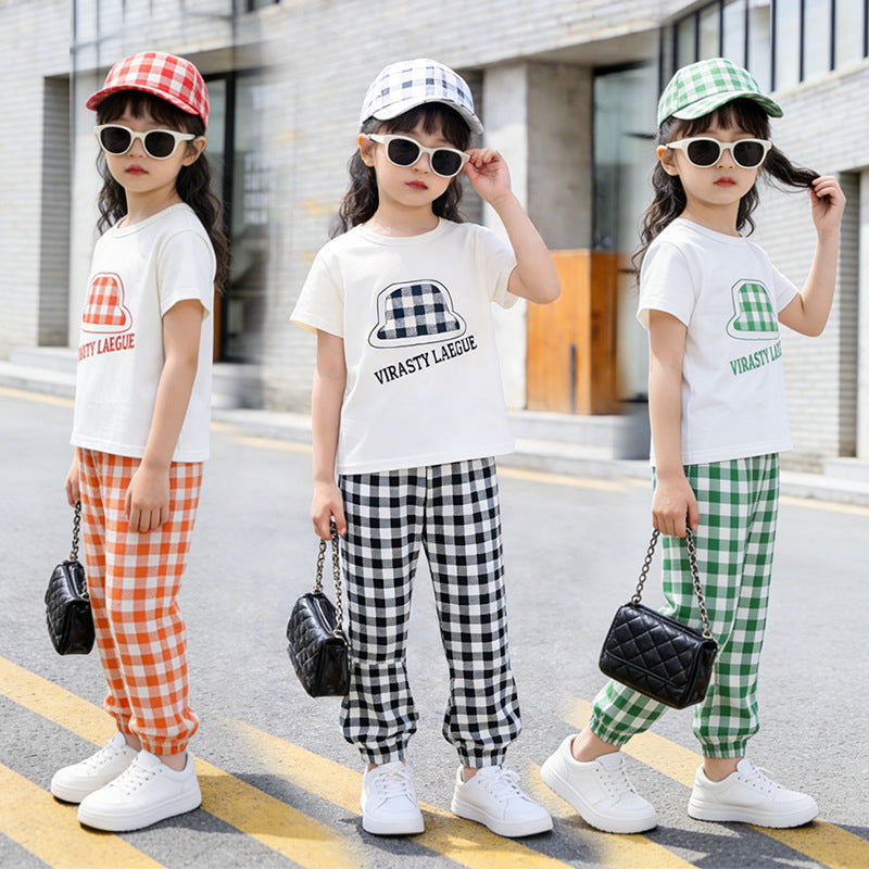 Girls' summer outfit set : trendy, stylish, and sporty - popular kids' clothing, big kids' short-sleeve summer two-piece set