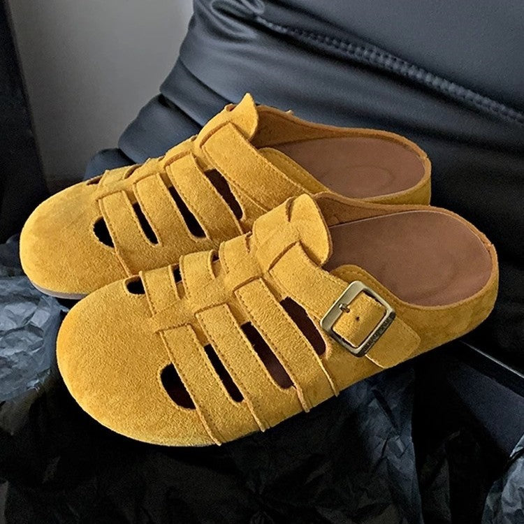 Retro piggyback birkenstock shoes women's easiest for match2026new arrivalspring and summeroutwear slip-on lazy cut out toe-cap half slippers