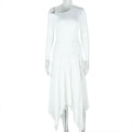 Fashion style exportstylishsilmpure color women's clothing trendy asymmetrical skirt oblique shoulder one-line collar long sleeves mid-length dress