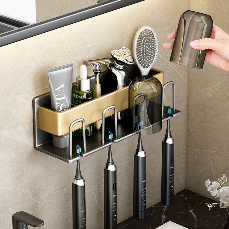 Patch toothbrush rack Wall-mounted non-punching mouthwash cup storage Household set Wall-mounted electric toothbrush holder