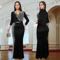 C7290 cross-border   fashion women's elegant rhinestone-embellished mid-sleeve v-neck dress