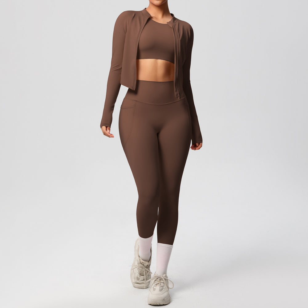 European and american cloud-feel yoga short sleeve top, high-waisted leggings, slimming butt-lifting running fitness apparel, three-piece activewear yoga set