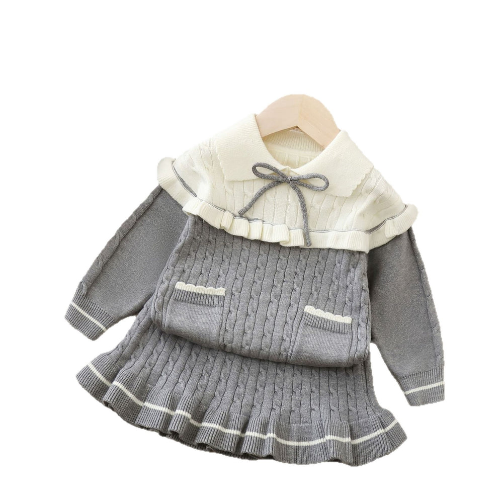 Girls' sweater two-piece set:  autumn/winter new korean style fashionable baby girl knitted long-sleeve pullover and skirt set