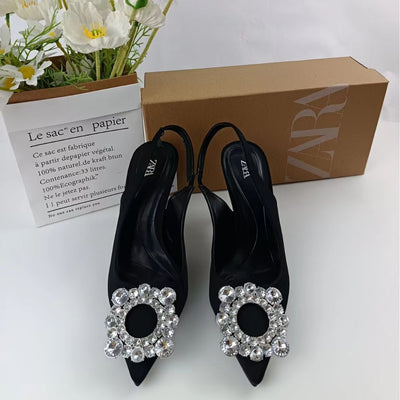 Za new 2024 pointed toe peep-toe high heels women's low-cut pumps ladies' water brick square buckle slingback fashion mules