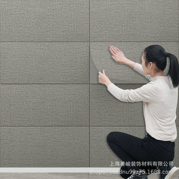 3D three-dimensional wall sticker linen thickened waterproof foam brick anti-collision soft bag bedroom background wall self-adhesive wallpaper decorative sticker