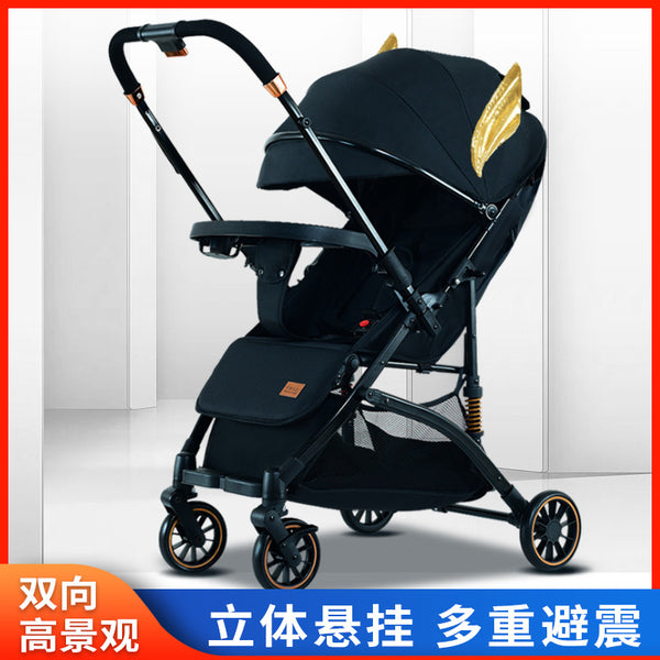 Four-wheeled seated and reclining stroller, lightweight and foldable high-view baby walker, children's baby stroller 06 years old
